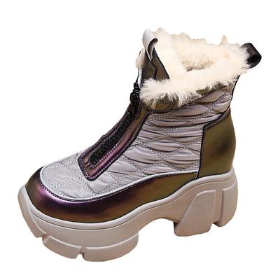 Modische Damenstiefel mit hohen Absätzen und erhöhter Höhe, dicke Baumwoll-Schneestiefel, Plateau-Stiefel, Oberschenkelhohe Schuhe