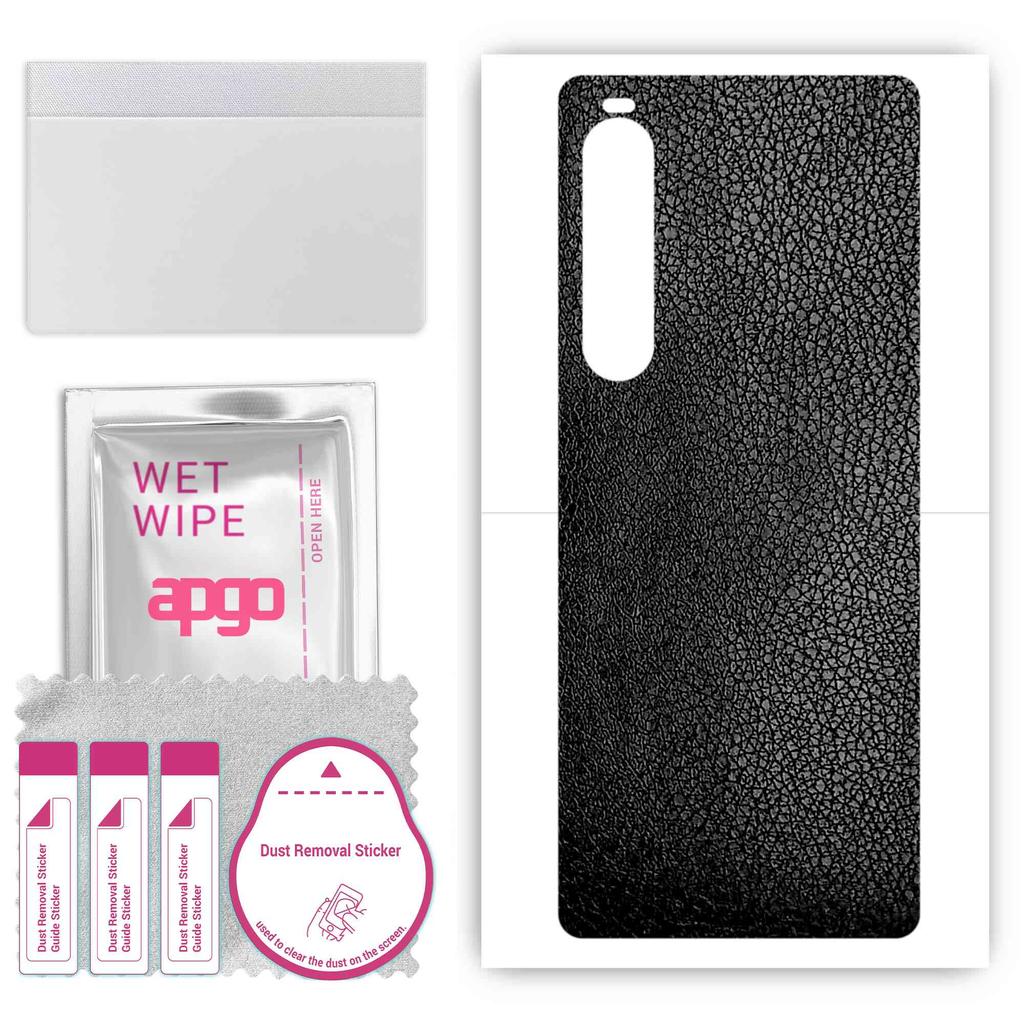 apgo Protective Skin Sticker for the back compatible with Sony Xperia 10 V, Wrap Film, Foil, Vinyl - Pattern Black Leather