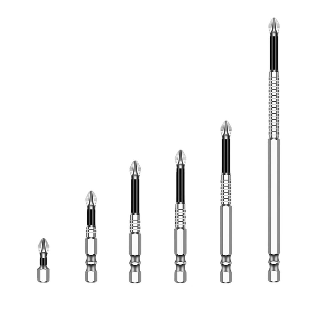 Pachet de 6 biți de șurubelniță cu cap în cruce antiderapant, set de biți de impact magnetic din oțel aliat, pentru uz casnic și profesional