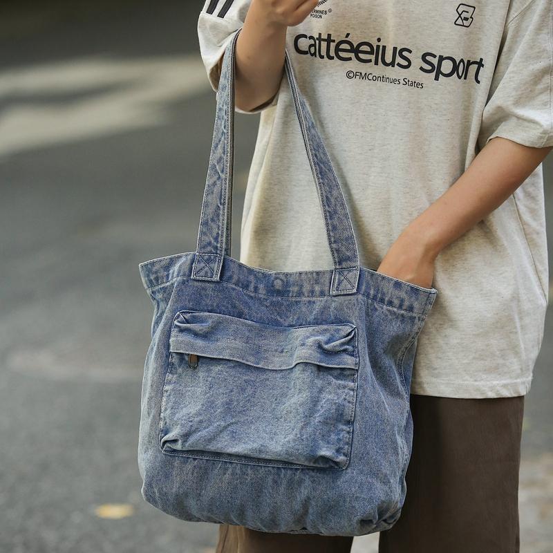 Classic Denim Tote Bag for Women – Lightweight & Durable with Front Zip Pocket, Perfect for Everyday Use
