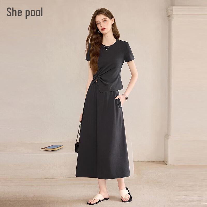 Women s Irregular Design Knit Two-Piece Set L темно серый