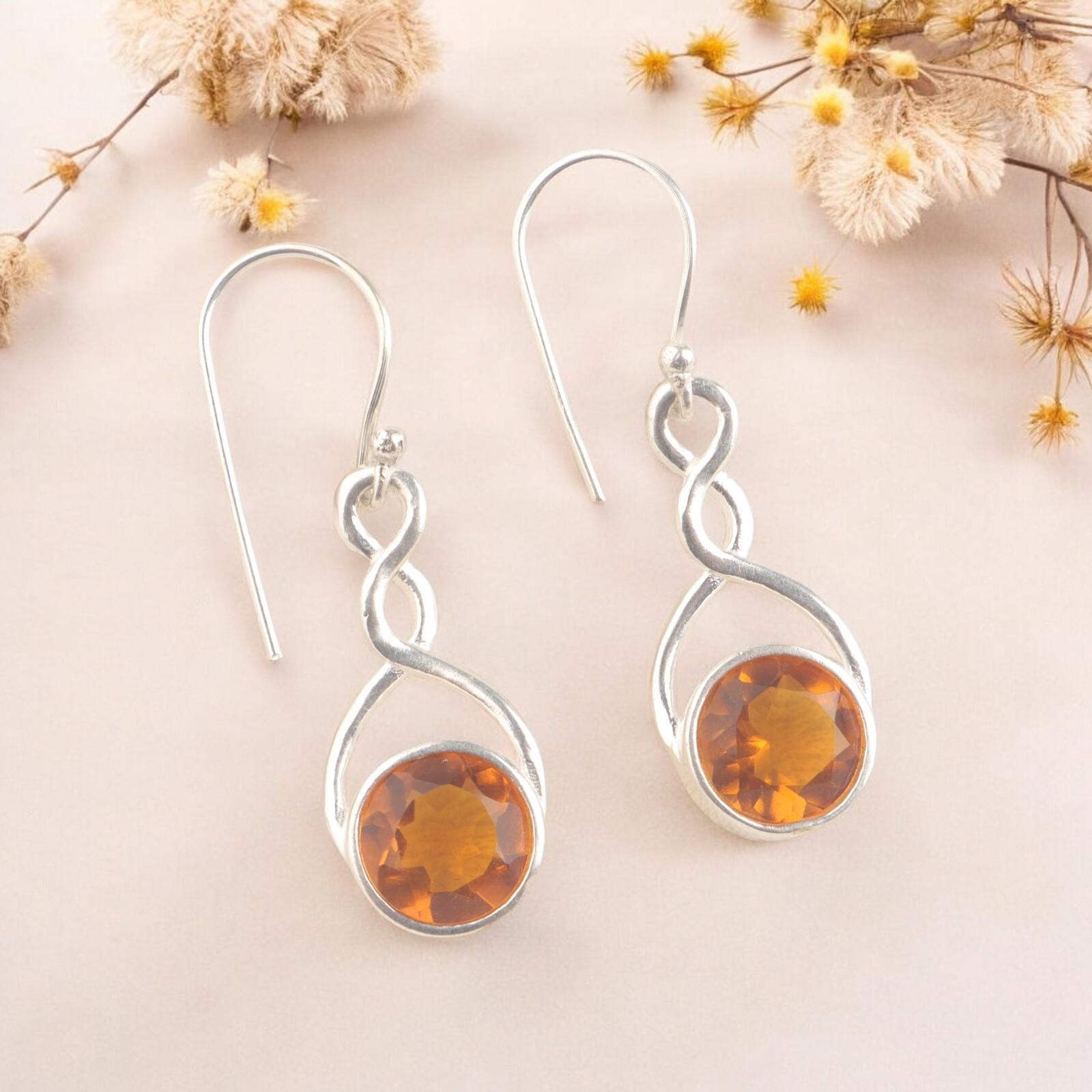 

Красивые лечебные серьги из желтого цитрина и стерлингового серебра 925 пробы, подарок на годовщину CE-15-4