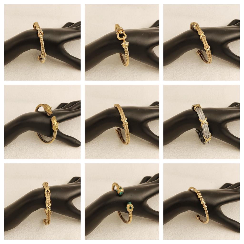 Stainless Steel Letter X Inlaid Zirconium Twist Rope Steel Wire Rope Opening Bracelet Women's Cable Bracelet Party Daily Jewelry