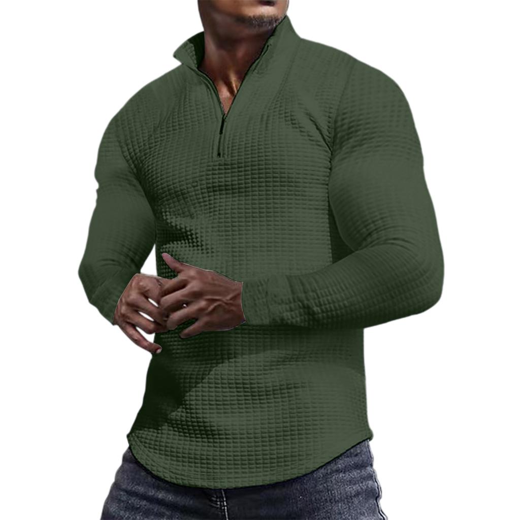 Men's Outdoor Casual Small Checkered Stand-up Collar Half-zip Long-sleeved  Sweatshirt
