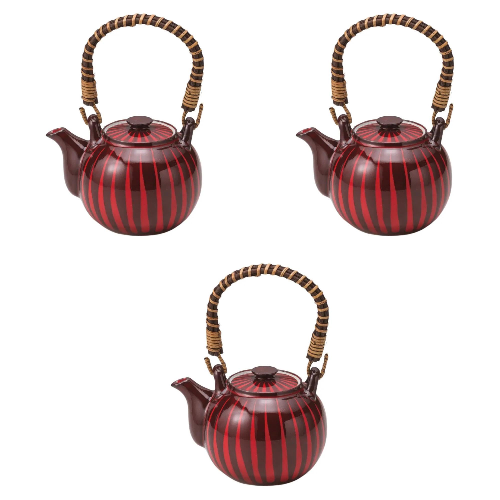 

Set of 3 Red Tokusa Bean Teapots basket Teapot Setomonohonpo (with strainer) [13×10×9cm (420cc)]