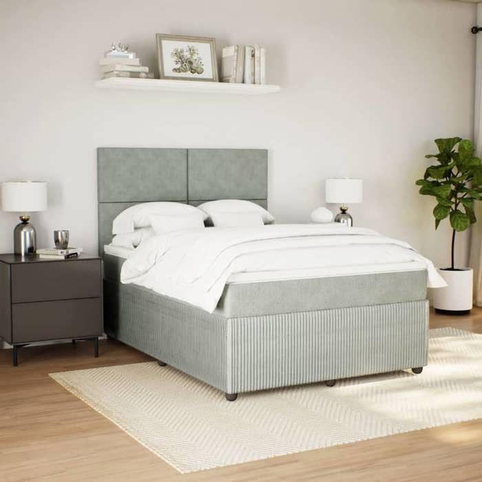 VidaXL Sommier à lattes de lit et matelas Gris clair 160x200cm Velours, lit, lit à plate-forme, lit à panneaux, meuble de 3292376