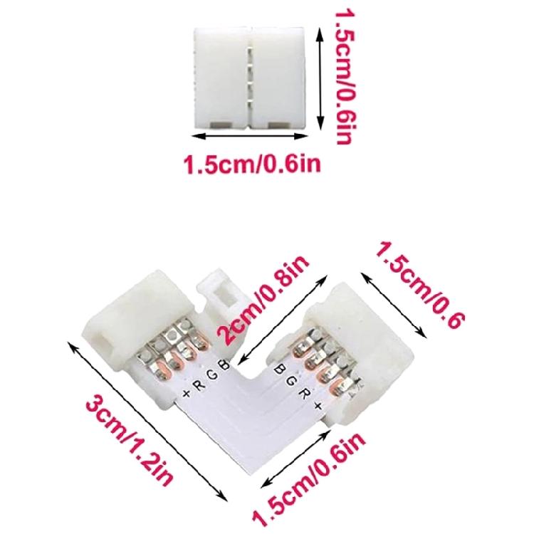 10mm Strip Light- Corner Connectors 4 Pin 90 Degree L Shape LED- RGB- 10Pcs