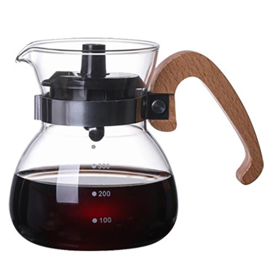 Hand Drip Glass Coffee Maker Pot 300ML Wooden Handle Coffee Pot Glass Coffee Maker High Borosilicate Glass Coffee Pot