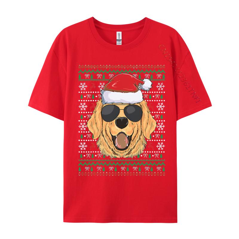 Ugly Xmas Santa Golden Retriever Dog T-shirt Printed T-shirt Cute Animal Pattern Tees Tops s Clothing