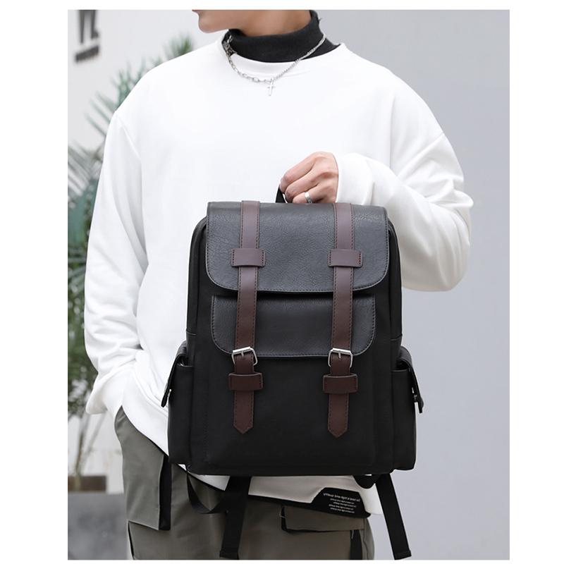 Men Backpack PU Leather Bagpack Large Laptop Backpacks Male Black Schoolbag For Teenagers Boys