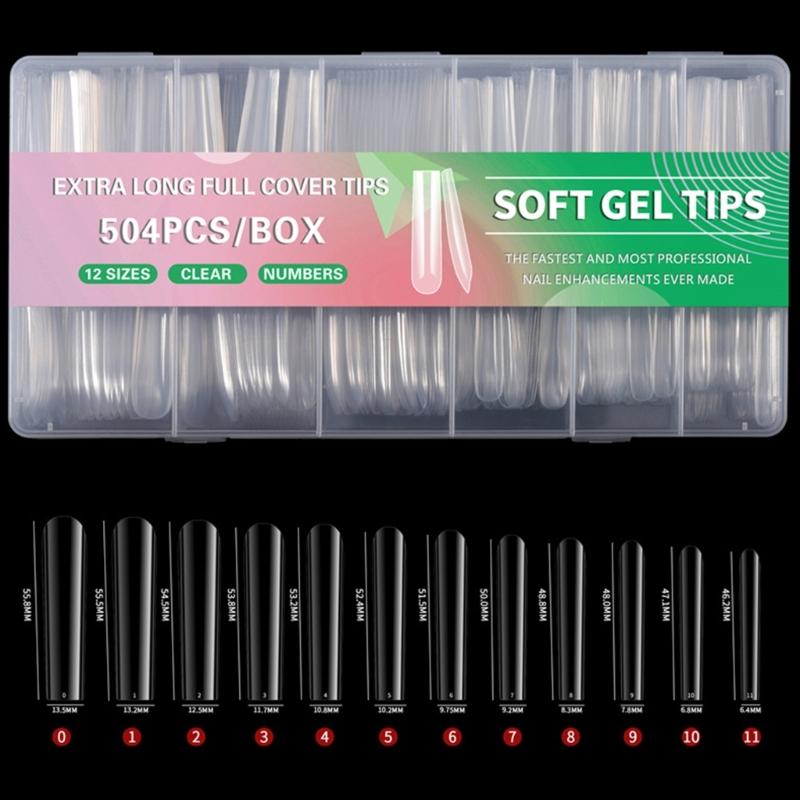 504x Clear Nail Tips for Acrylic Nails Extra Long Full Cover Tips Ballerinas False Nails Soft Gels Tips Nail Supplies