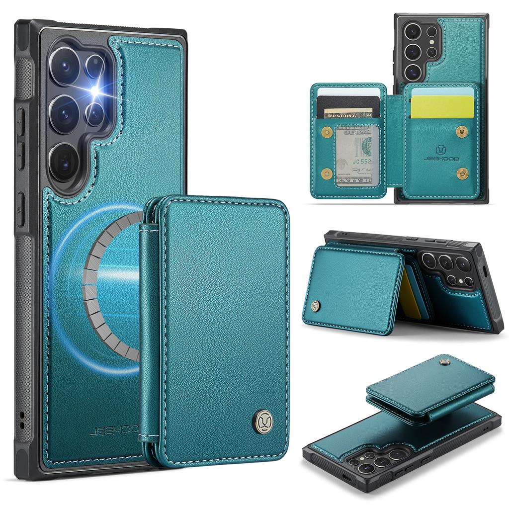 For Samsung Galaxy S25 Ultra Case JEEHOOD J05 Leather Mobile Cover with Detachable Magnetic Card Bag