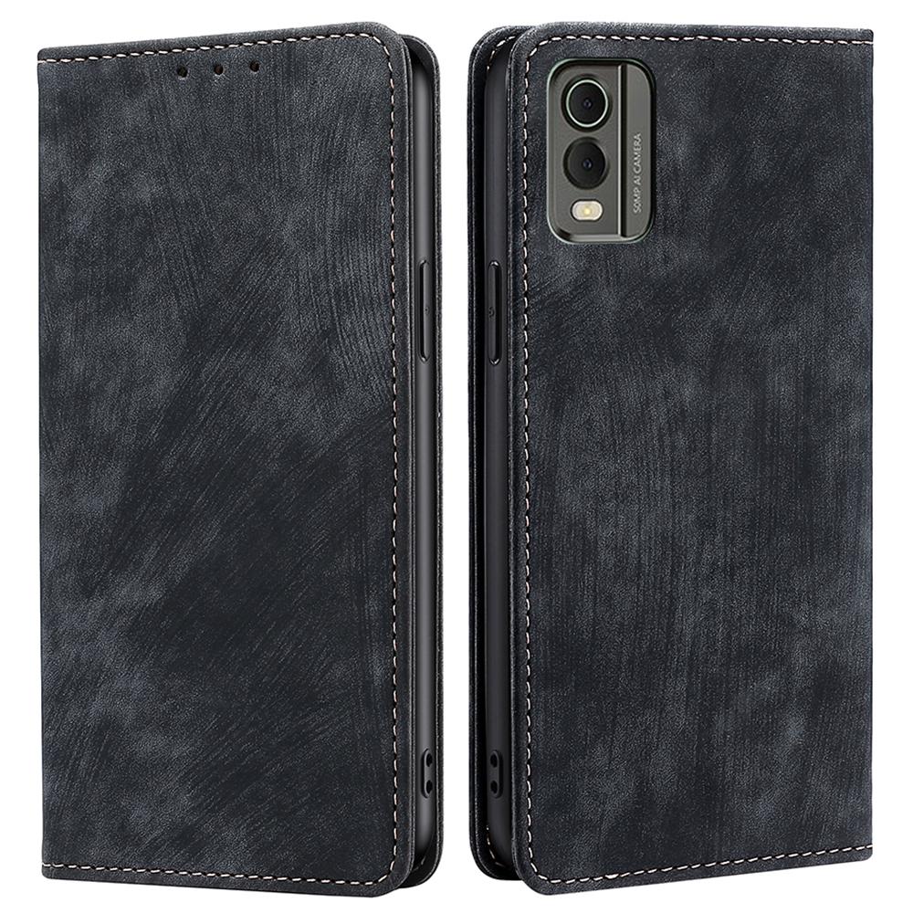 

Anti-scratch Phone Cover for Nokia C32 RFID Blocking Textured Wallet Magnetic Leather Flip Stand Case Black
