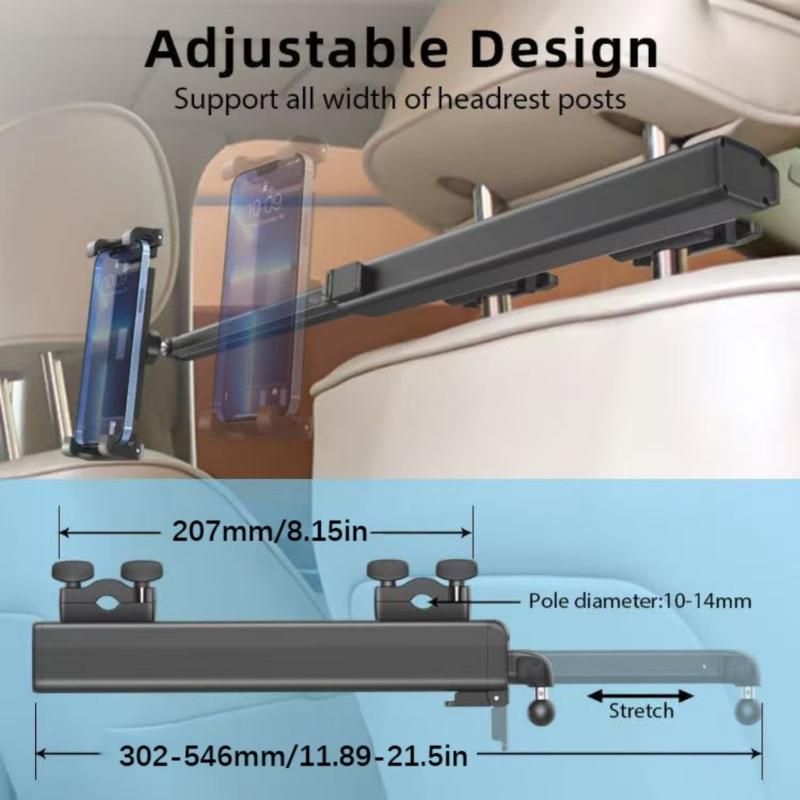 Car Seat Headrest Tablets Holder For 4.7 to 11inch Devices Featuring Adjustable Side Pull and Stable Mounting