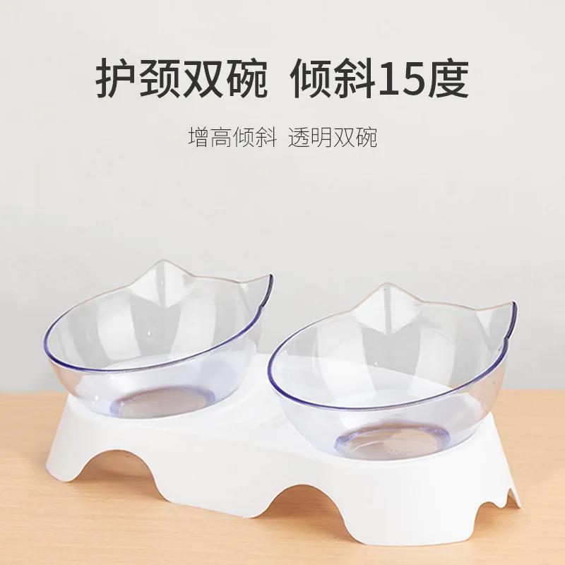 Cat Double Bowl Tilted 15 ° Neck Protection Anti-splash Dog Bowl Automatic Water Dispenser Pet Supplies