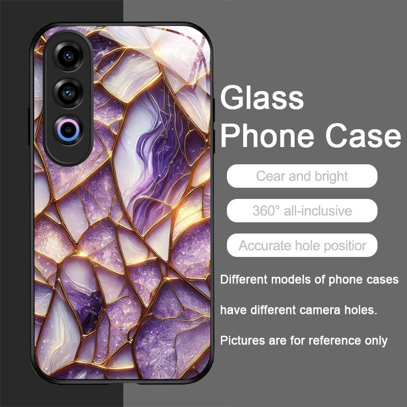 Stylish Purple-Crystal Marble Texture Tempered Glass Phone Case for Oneplus 13R 12 11 10 9 Nord CE4 3 2 Lite ACE2 ACE3 Pro Cover
