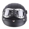 Universal Motorcycle Scooter Synthetic Leather Open Face Half Helmet & Visor UV Goggles
