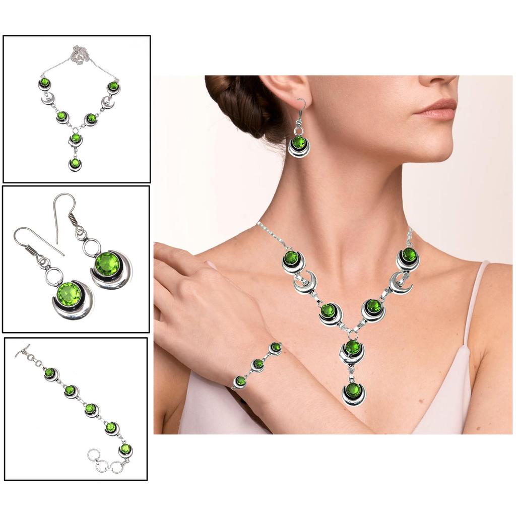 Peridot Quartz Gemstone Handmade Ethnic Jewelry Necklace Set 18-20''