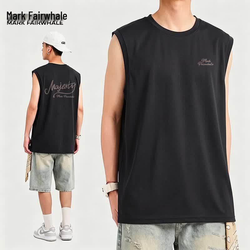 Men s American Retro Cotton Sleeveless T-shirt 4XL