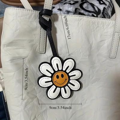 1Pc Handmade Sunflower Charm Imitation Faux Leather Car Keychain Stylish Fun Accessory for Bags Phones Wallets Key Chain Pendant
