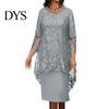 Midi-Kleid 1 Set Schal Blumenmuster Bestickte Spitze Elegant Bodycon Rundhalsausschnitt Wadenmitte Formell für Party Damen