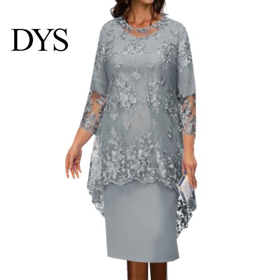 Midi-Kleid 1 Set Schal Blumenmuster Bestickte Spitze Elegant Bodycon Rundhalsausschnitt Wadenmitte Formell für Party Damen