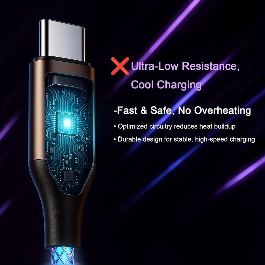 120W Flowing Led Luminous RGB USB A To Type C Charging Cable Sync Data Usb Cable for 17 16 15 Pro Huawei Samsung Oppo