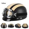 Hot Sell Brown Synthetic Leather Vintage Motorcycle Motorbike Vespa Open Face Half Motor Scooter Helmets & Goggles