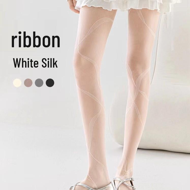 Elegant Ballet-Style Jacquard Stockings: Versatile Ribbon Wrap Pantyhose