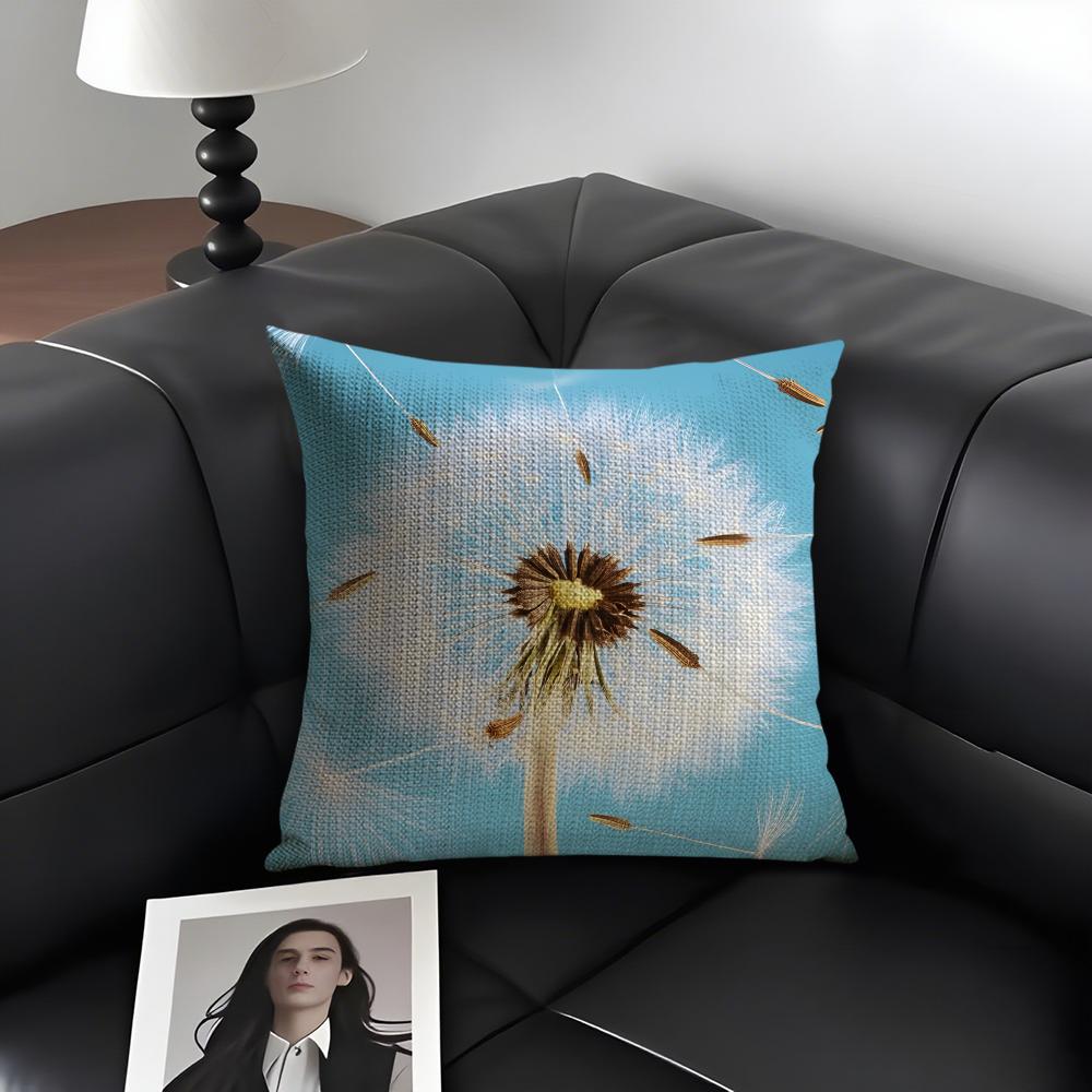 Dandelion Fashion Cushion Cover Natural Linen Organic Fabric DoubleSided Printing Sofa Home Decor Gift Pillow Case