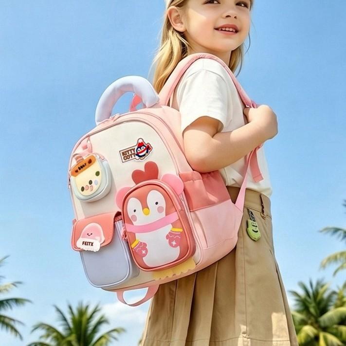 Schoolbag new soft fufu cute fun cartoon children's anti-fall backpack dopamine contrasting color cute treasure school season admission schoolbag