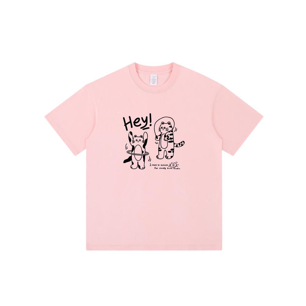 Unisex Summer Trend Cat Print Cotton Tee, Drop Shoulder, Loose Fit