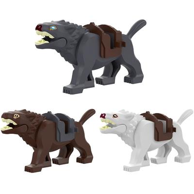 Řada Medieval Animals Hnědá/šedá/bílá vlčí montáž Montáž stavebních bloků z malých částic DIY cihly Hračky pro děti Dárky