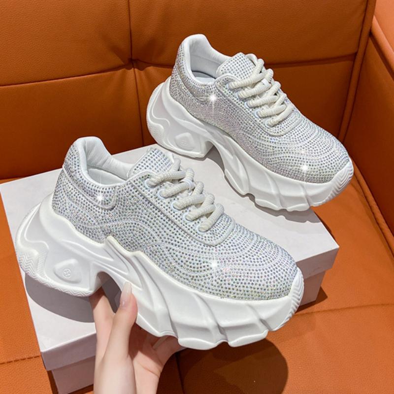 

Women s Spring and Autumn Rhinestone Platform Sole Niche Fashion Casual Sports Shoes 35 білий