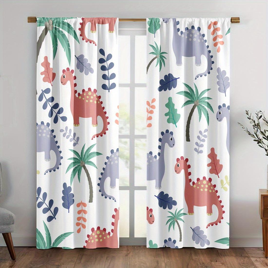 

2pc Cartoon dinosaur print window decoration polyester fabric machine washable suitable for bedroom and living room decoration 100*130 Grommet Top 1pcs