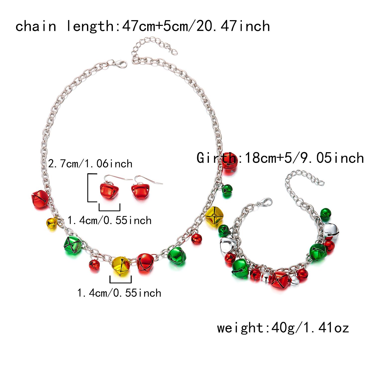 

Colorful Christmas Bracelet Necklace Earrings Set for Women Jingle Bell Snowman Bracelet Set Festival Party Jewelry Gift
