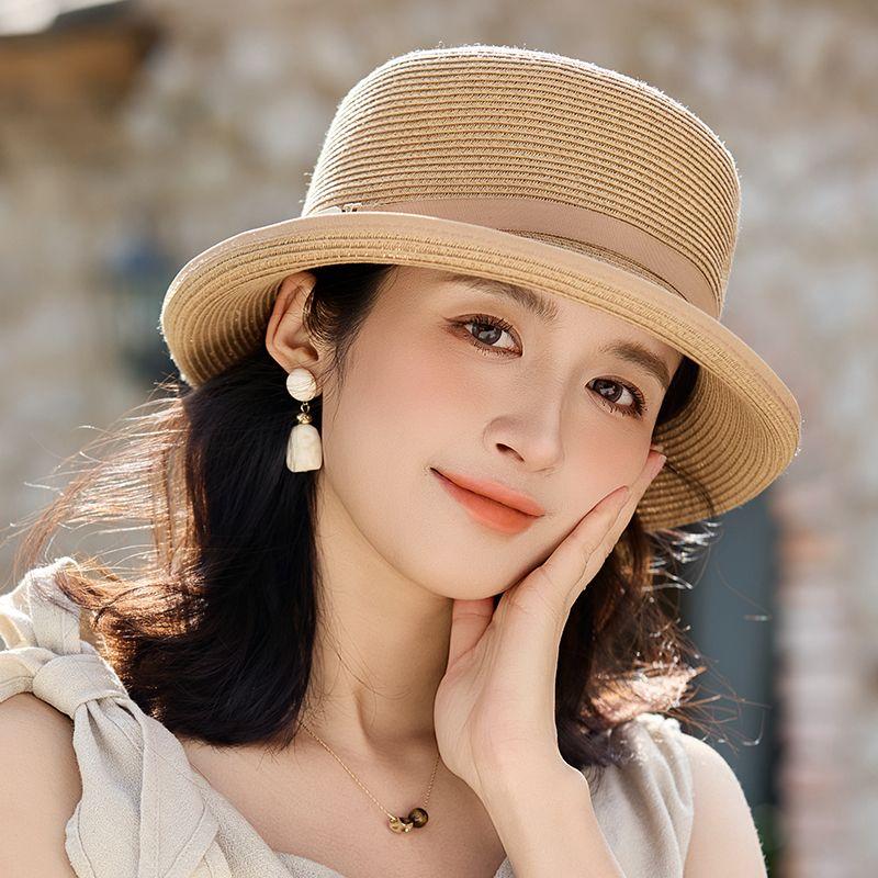Chapeau de paille Nouveau Pare-soleil Été Mode Chapeau haut de forme Bouclé Chapeau Bob Voyage Protection Solaire Chapeau de soleil Chapeau de soleil d'extérieur Femmes