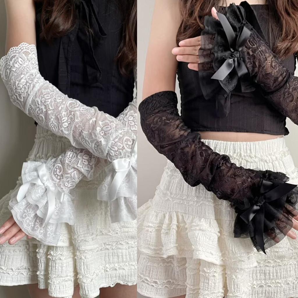 Punk Fingerless Gloves Lace Wrist Gloves Bride Wrist Warmer Gloves for Halloween Masquerades Proms Gloves