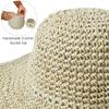 Women's Summer UV-Protect Crochet Straw Bucket Hat Fashionable Breathable Sunshade Cap with Foldable Visors for Beach Outdoor