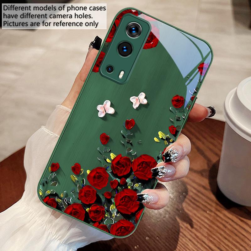 Rose Butterfly Rose Purple For Vivo Y76 16 55 V29 Lite 5G 25 23 30 IQOO Z9X 12 Pro Neo X200 100 90 60 Tempered Glass Phone Case