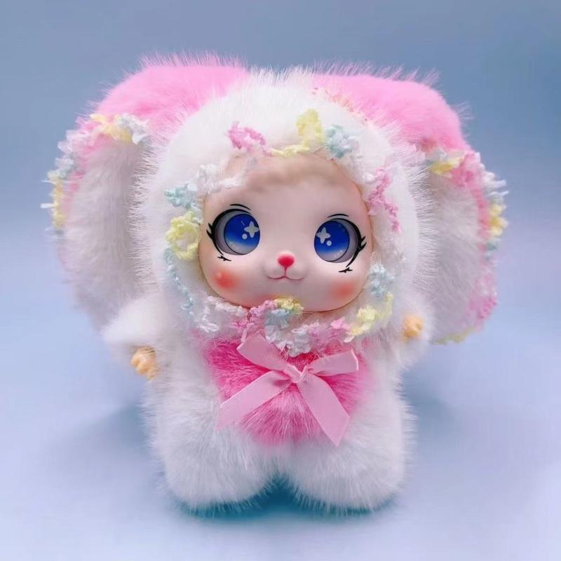 Plush Big Ears Rabbit Doll Pendant Adorable Bowknot Soft Fluffy Decor for Kids Backpack Party Favor Gift