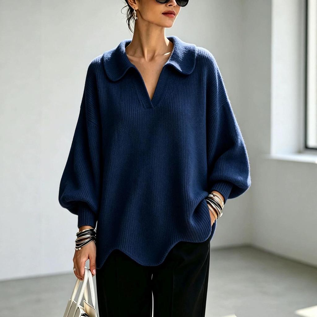 Women's Casual Solid Color Knit Sweater - Long Sleeve Pullover