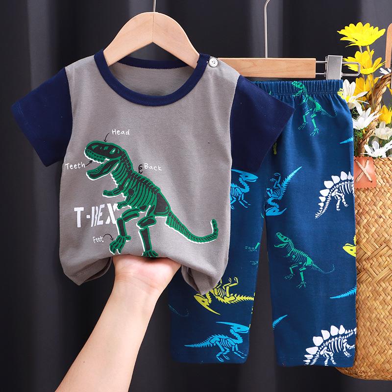 Kids' Summer Cotton Lounge Set - Short Sleeve T-shirt & Long Pants for Boys & Girls