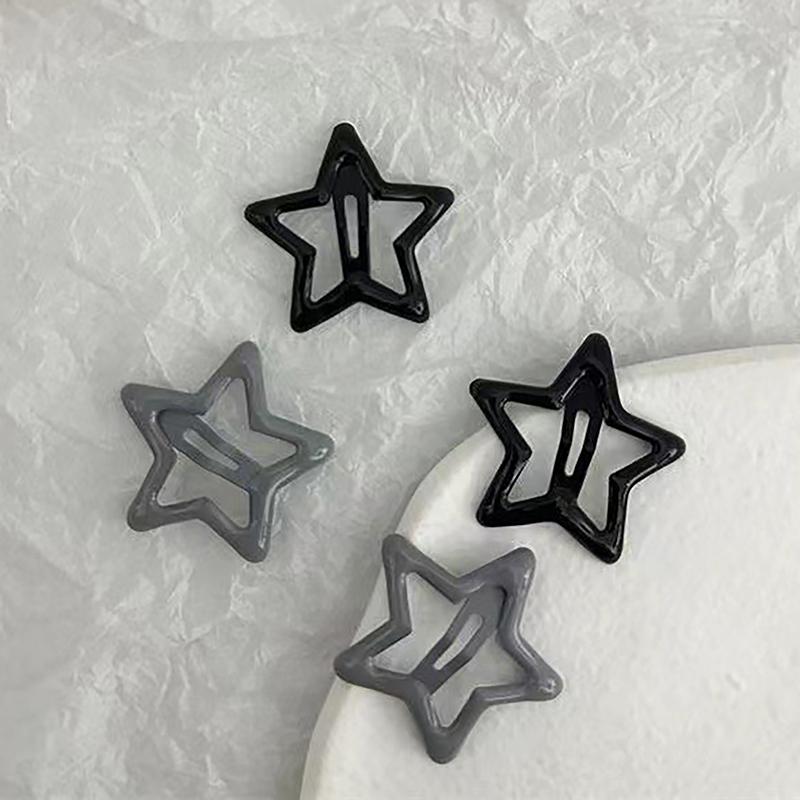 5Pcs Girls Black Gray Star Hair Pins Cool Charm Aesthetic Bb Hair Clip For Women Pentagram Harajuku Trendy Hair Accessories