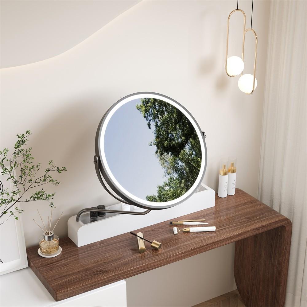 dressing table, storage box mirror, light luxury, rotatable, stretchable desktop makeup mirror integrated