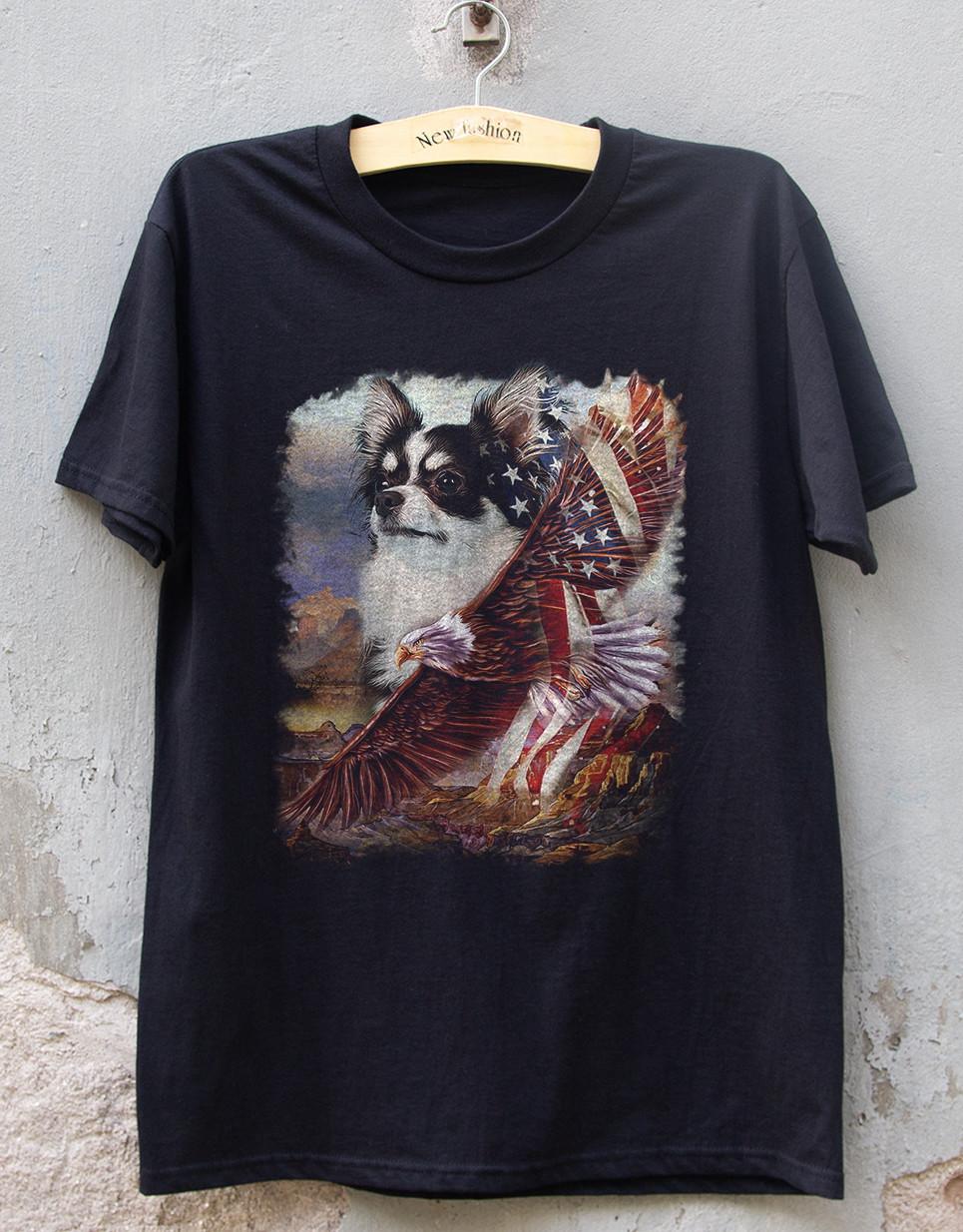 HOT! Chihuahua American Patriot Black Heavy Cotton T-Shirt L