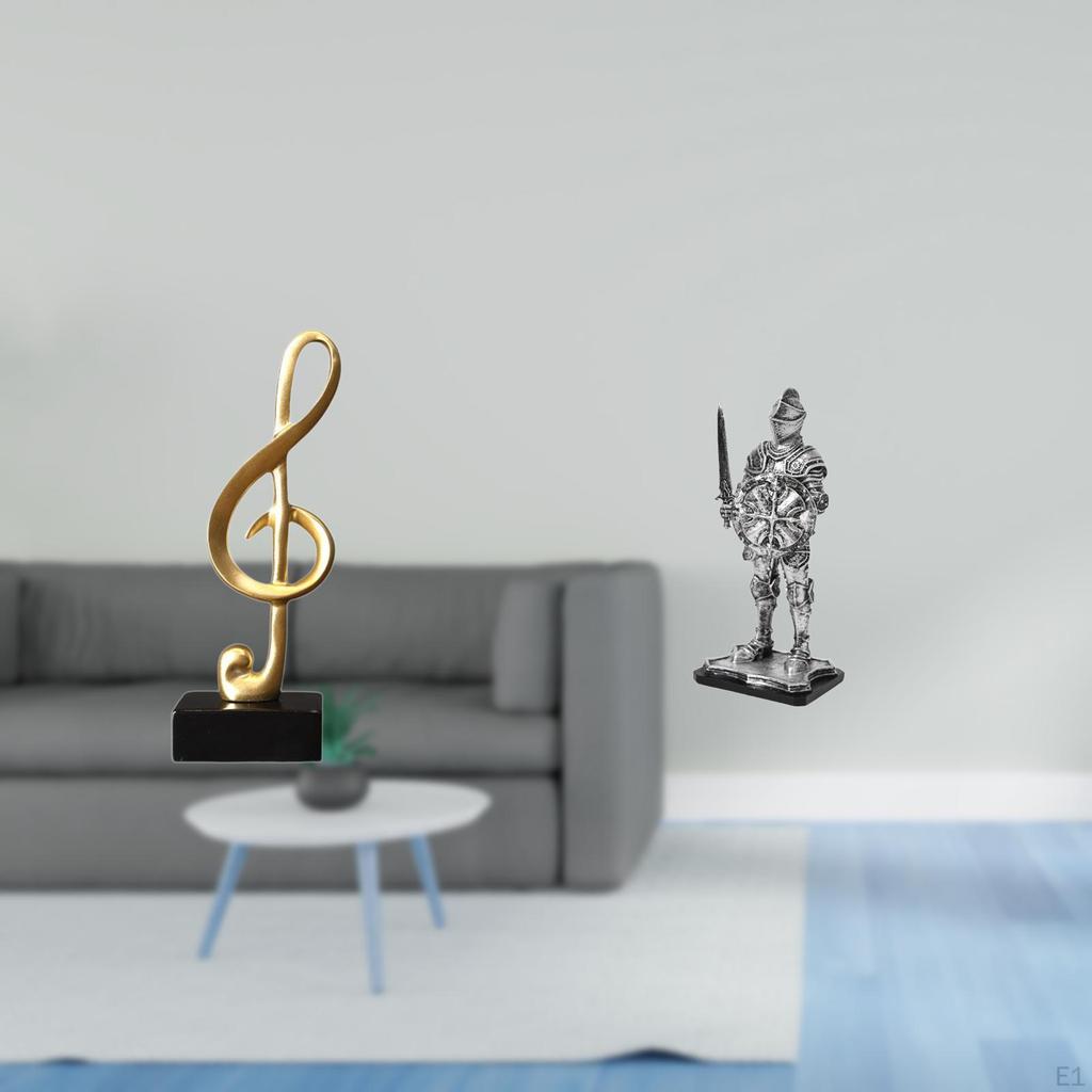 Resin Music Note Knight Sculpture Creative Tabletop Ornament Figurine Centerpiece for Desk Fireplace