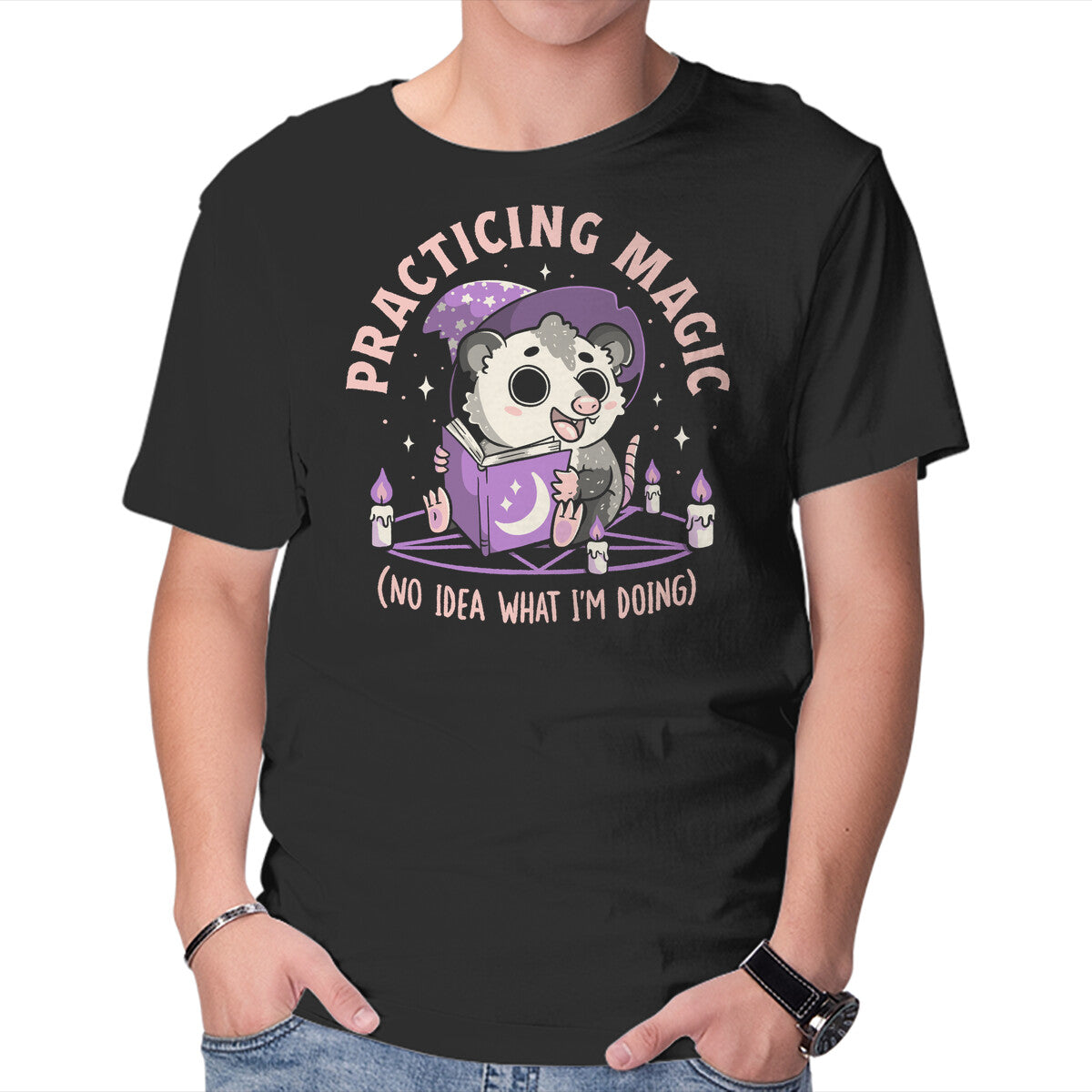 Unisex Crew Neck T-Shirt Practicing Magic Graphic Short Sleeve Casual Tee XL
