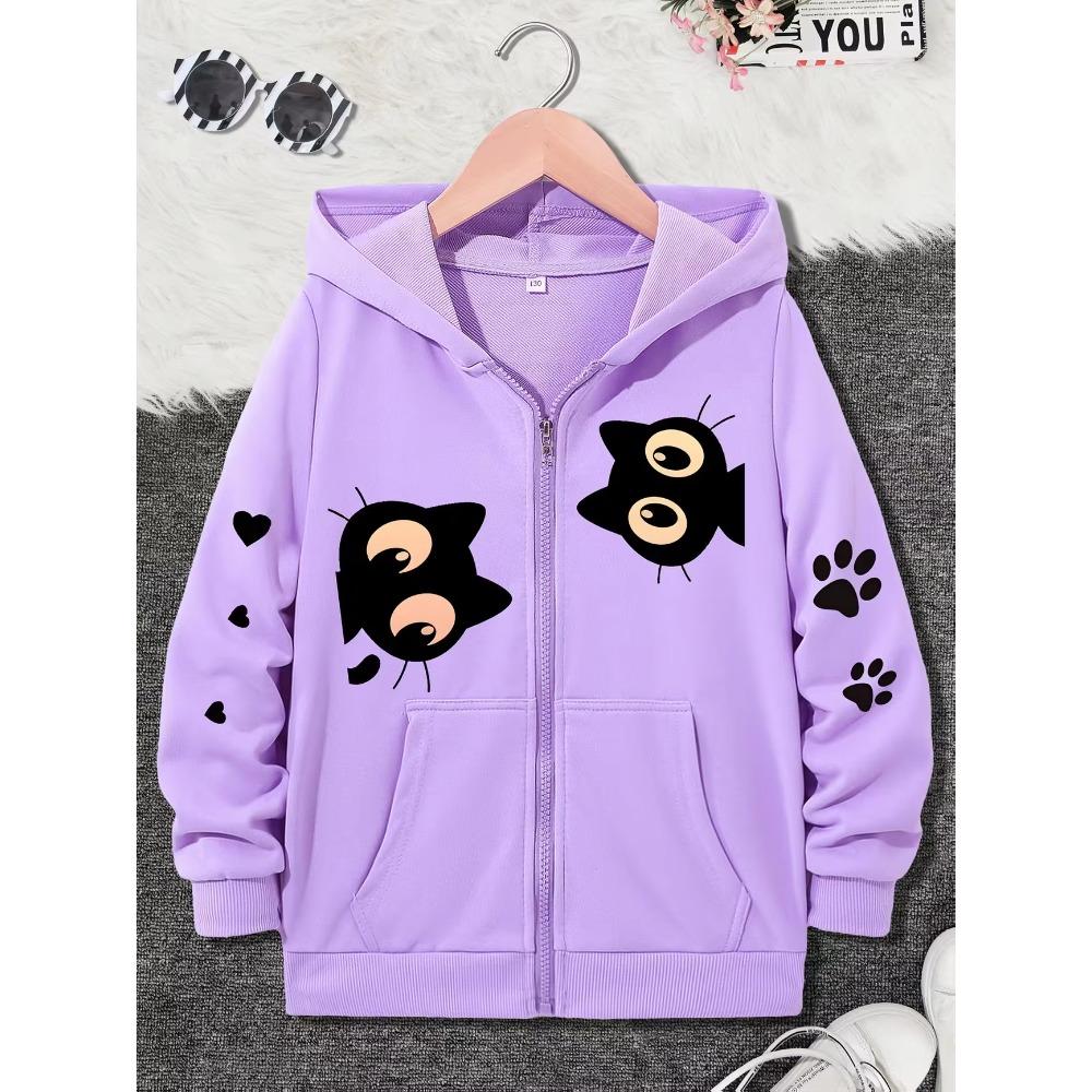 Kawaii Cartoon Katze Hoodie Lässige Jacke für Jungen Mädchen Reißverschluss Winter Herbst Trendig Manga Sweatshirts Mit Reißverschluss Kapuzenpullover Kinder