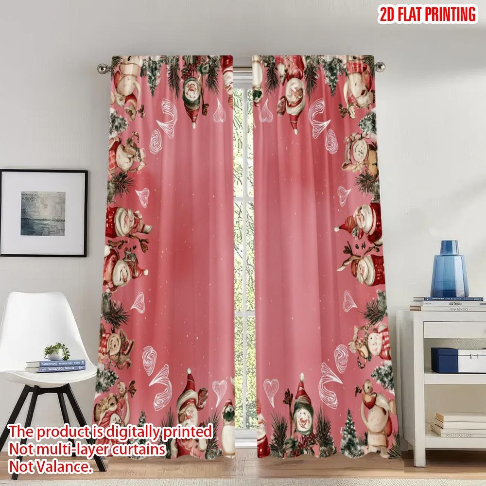 2pcs 2D flat printing Christmas Hot Curtains Christmas Santas Snowmen Deer Digital Printed Polyester Drapes Party & Holiday 100*130 Rod Pocket 1pcs